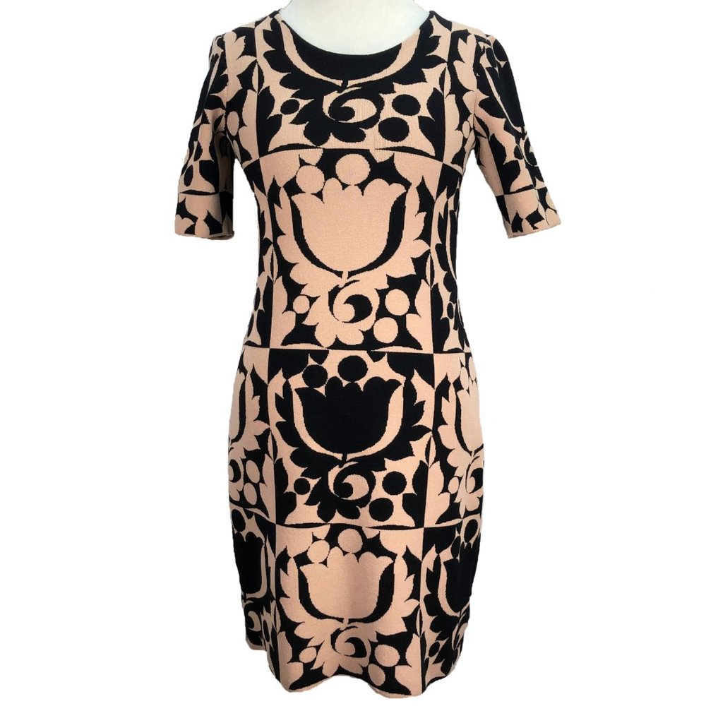 ANN TAYLOR tan & black sweater knit dress - SZ S petite